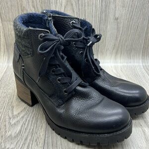 Bull Boxer Carmen Womans Black Leather Moto Boots Lug Sole Combat
